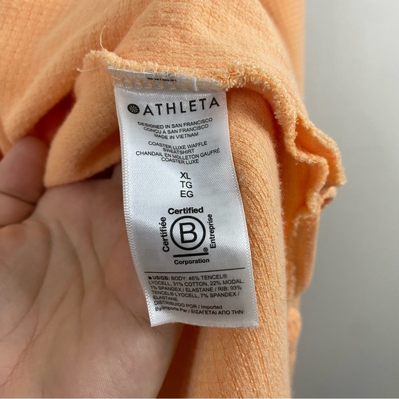 Athleta Coaster Luxe Waffle Knit Long Sleeve Sweatshirt in Orange size XL - Picture 8 of 10